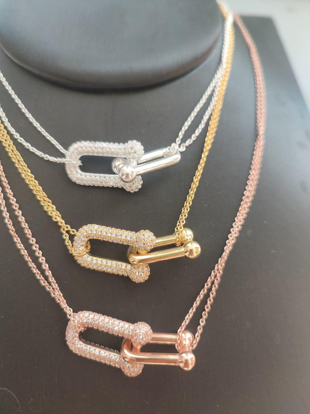Tiffany&Co 18K gold plated Jewelry For Women Large Double Link Pendant in with Zircon Diamonds Necklace in yellow rose silver ✨ - buyonlinebehappy