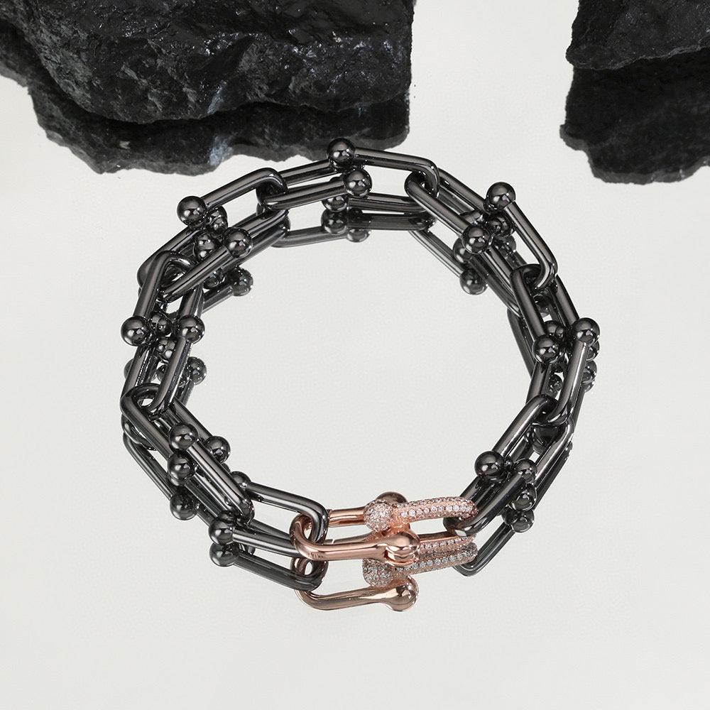 Tiffany&Co 18K Gold Plated Large Link Bracelet in Titanium with Zircon✨ - buyonlinebehappy
