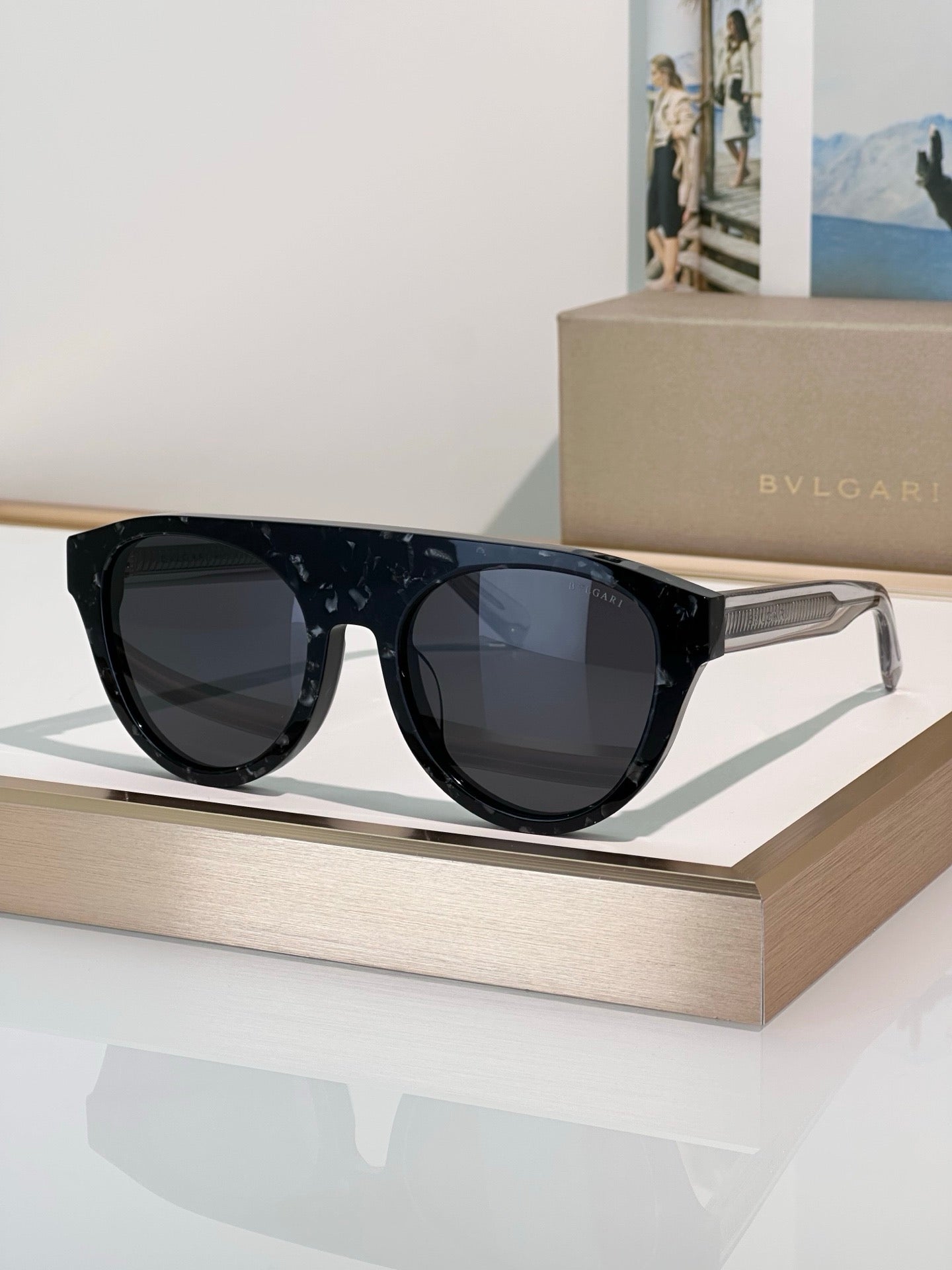 BVLGARI 40054 Bulgari Black Aviator  Sunglasses ✨
