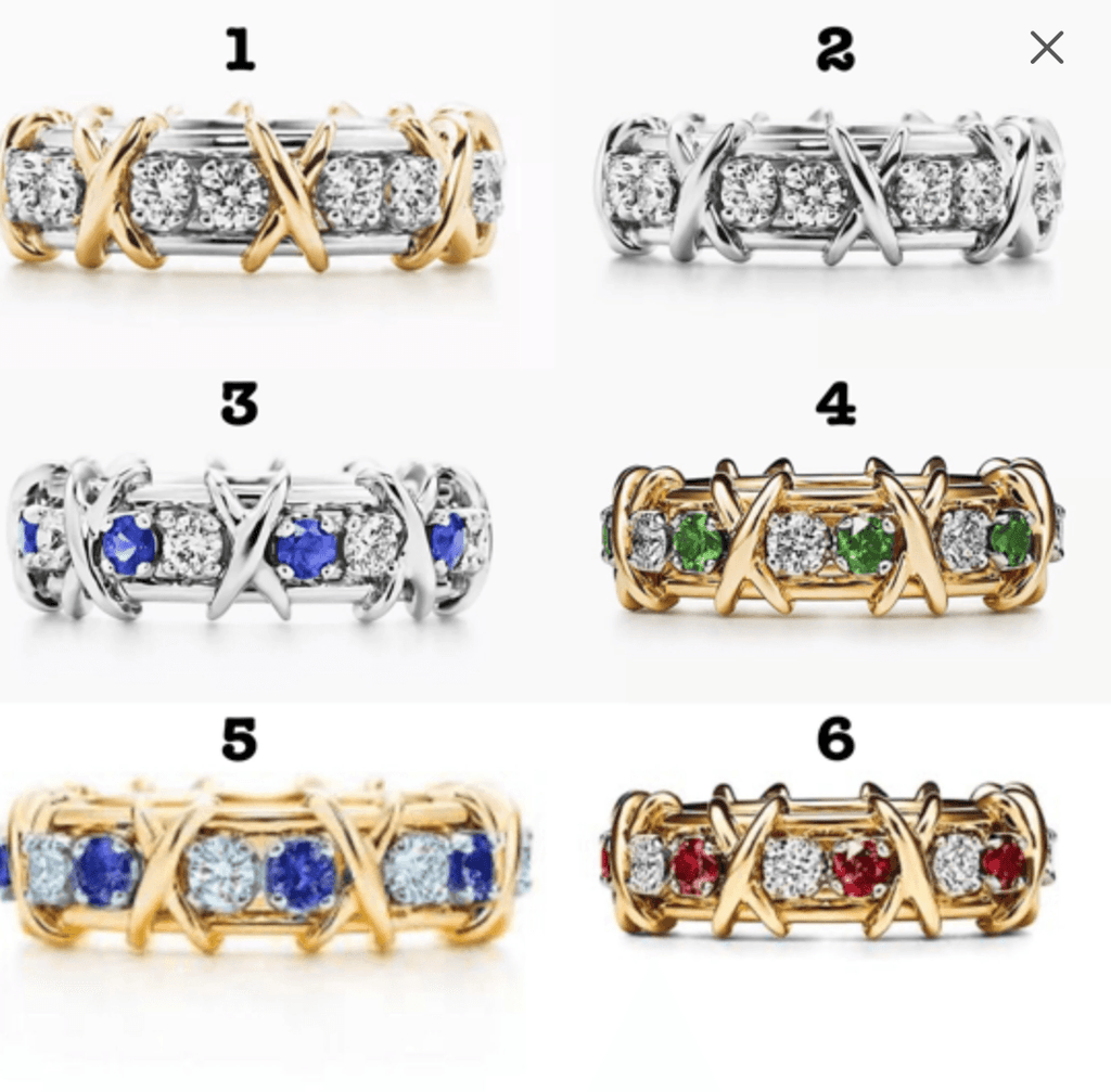 Tiffany&Co 18K Yellow Gold and Platinum Plate Estate Sixteen Stone Ruby and and Diamond Ring White-Yellow gold “X,” the popular symbol of love 6 models - buyonlinebehappy